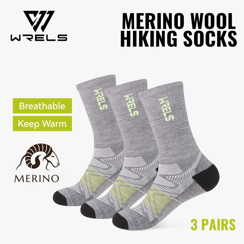 WRELS 1/2/3pairs Merino Wool Socks Hiking Socks Breathable Cushion Sweat Wicking Running Warm Thermal Compression Wool Socks