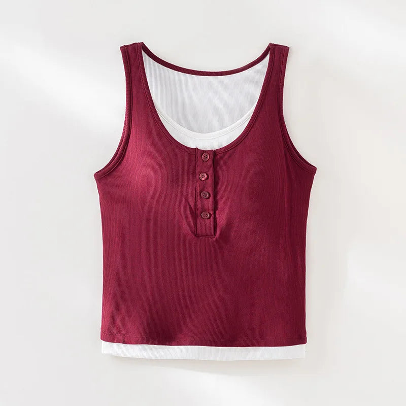 Threaded Chest Pad Sling Vest Integrated Bra Sleeveless Top Women One Piece Sleepwear Pajamas Underwear Bottoming Shirt