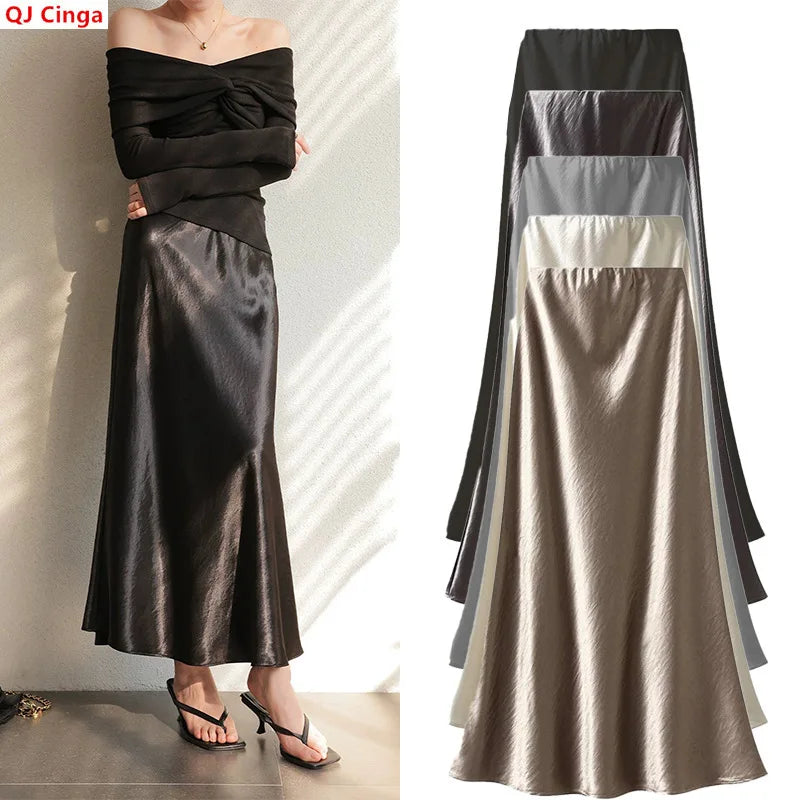 New Fall for Women: Black Glossy Pencil Skirt, Light Purple High-waisted Fishtail Skirts, Available in Beige, Gray, Brown, Red.