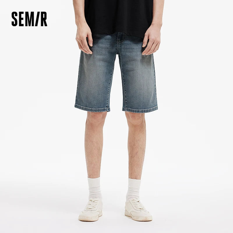 Semir Men Pants Denim Knee Length Vintage Washed Straight Leg Classic Versatile Casual Shorts 2026 Summer Fashion Daily Wear Top