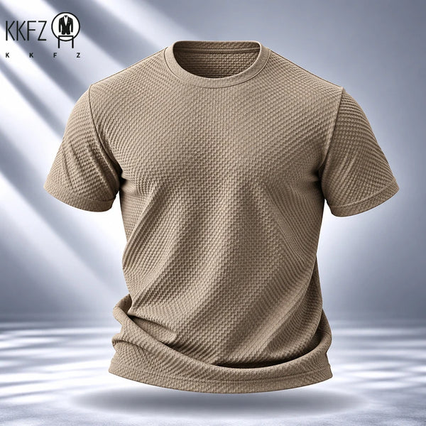 Mens Short Sleeve T Shirt Garment Fine Workmanship Breathable Soft Waffle Material Stretchy Fit For Casual Daily Wearing