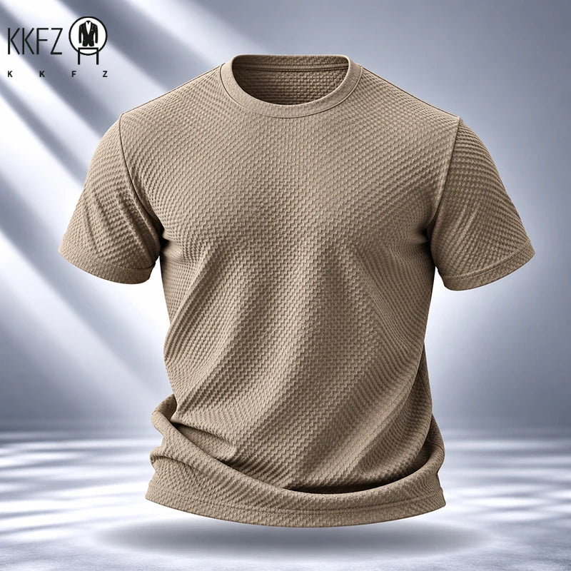 Mens Short Sleeve T Shirt Garment Fine Workmanship Breathable Soft Waffle Material Stretchy Fit For Casual Daily Wearing