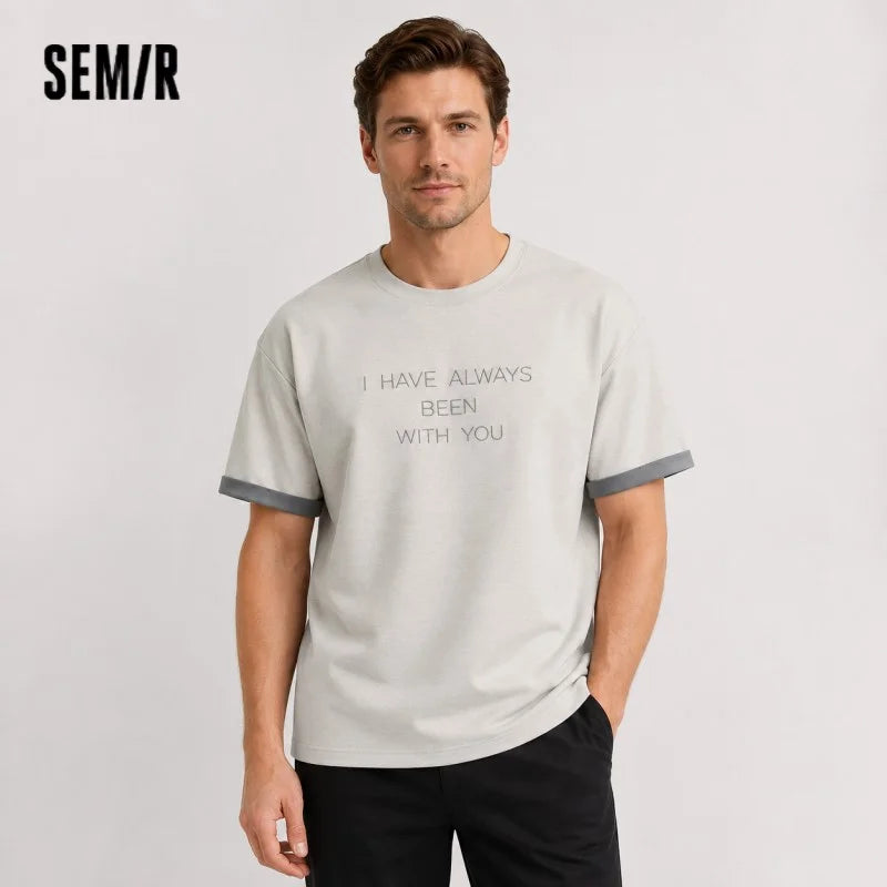 Semir Men Tshirt Minimalist Letter Embroidered Knit Color Block Reversible Loose Crew Neck 2026 Summer Top