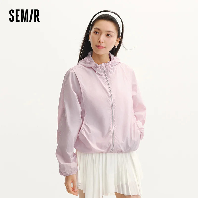 Semir Womens UV Jacket 2026 Cool Feeling Mesh Spliced Loose Hooded Drawstring Casual Outdoor Soft Comfortable