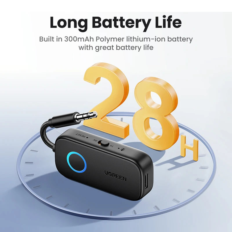 UGREEN Bluetooth Receiver Transmitter Adapter 2-in-1 Wireless Bluetooth 3.5mm Aux Audio Adapter for Flight, TV, Car, Treadmill