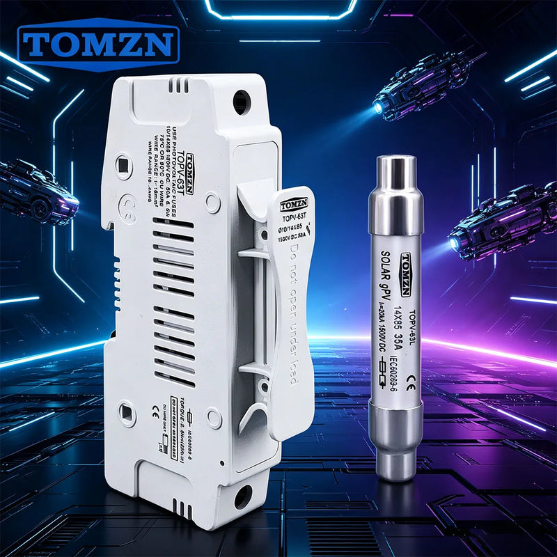 TOMZN 1P Solar PV 1500V Fuse Holder, with 1pc 10x85 or 14x85 PV Fuse for Solar System Protection. Base Photovoltaic Protector.