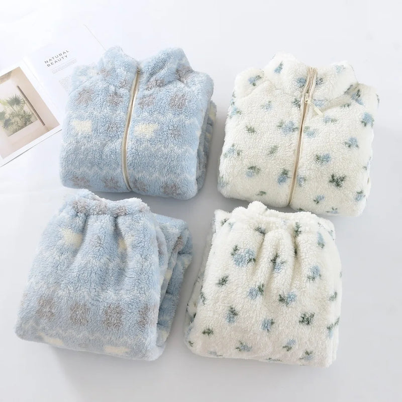 Flannel Thickened Warm Winter Loungewear Sleepwear Sets Soft Pajamas for Woman 2026 Nightwear 2 Piece Nighty Pijama Home Wear
