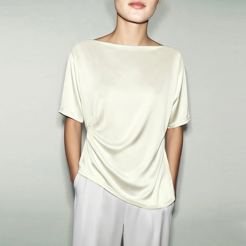 Amii Cowl Neck Women's T-Shirt 2026 Summer New Acetate Pleated Dolman Sleeve Top Solid Color Flowy Casual Tee For Women 12652082