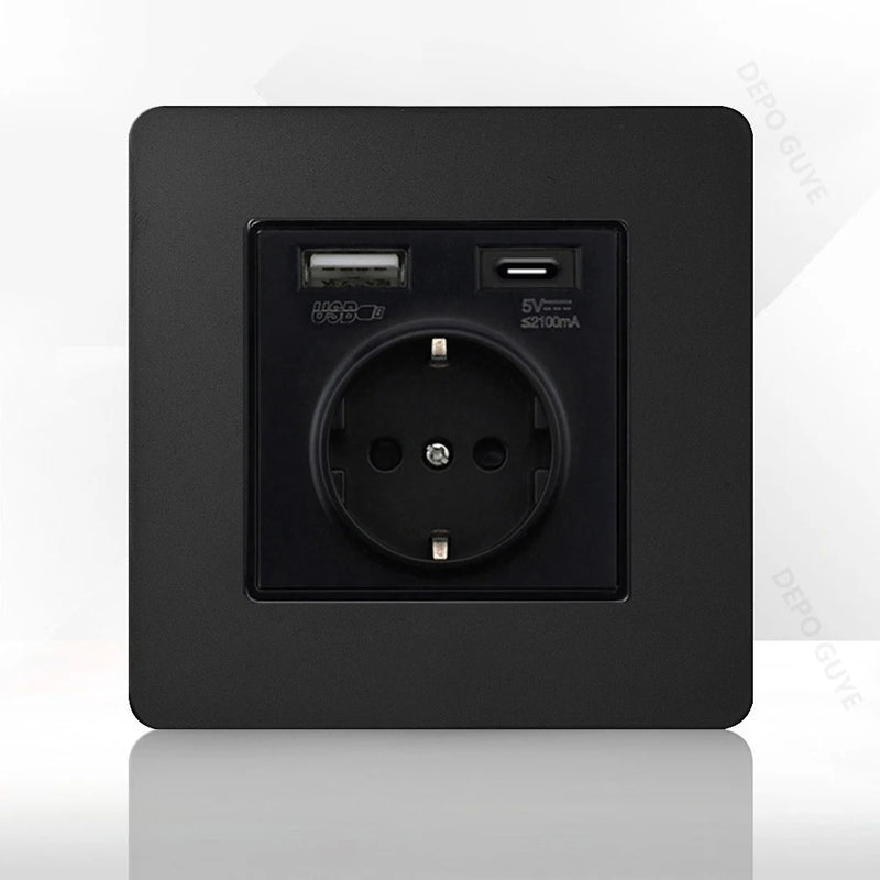 Retro Light Switch Lever Wall Power ON OFF Socket Panel,EU RU FR Black Stainless Steel Dual Usb Outlet  1-4Gang 1/2Way Switch