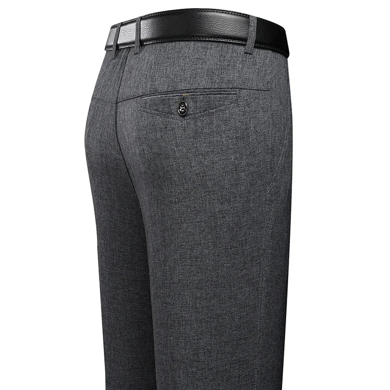 Spring Autumn Men Commuting Trousers Lightweight Linen Texture Fabric Comfortable Fit Formal Dating Daily Long Slacks
