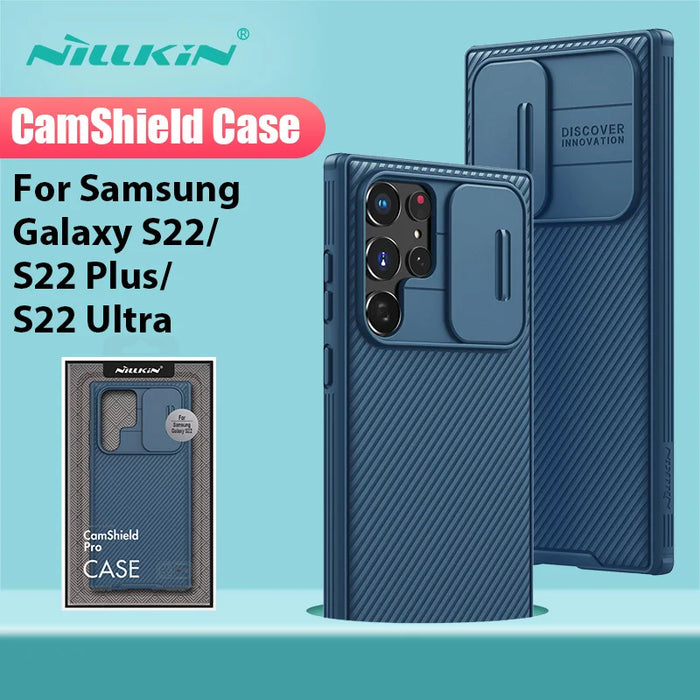 For Samsung Galaxy S22 Ultra Case NILLKIN CamShield Pro Sliding Camera Protection Phone Case For Samsung S22/ S22 Plus Cover Blue