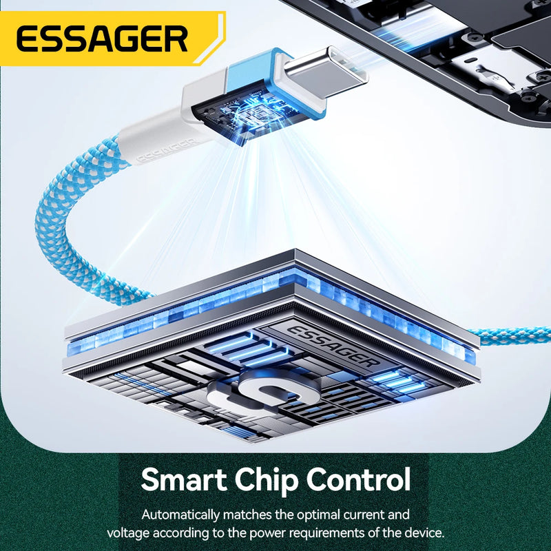 ខ្សែសាក ESSAGER 100W 5A USB C ទៅ USB C សម្រាប់ iPhone 17 16 15 14 Pro Max MacBook iPad Laptop សាកថ្មលឿន ក្រុមបាល់ទាត់ ពណ៌ ខ្សែ
