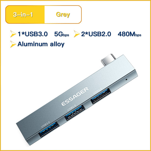 Essager 3-in-1 USB C HUB High Speed 3 Ports Type-C to USB 3.0 Multi Splitter Adapter For HUAWEI Xiaomi Macbook Pro OTG Connector China Grey