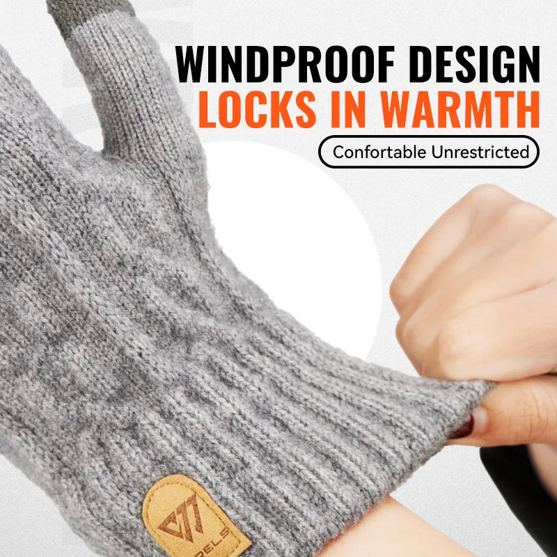 WRELS Winter Warm Gloves Thickened Cold-Proof Knitted Cycling Glove Soft Fleece Lined Cold Weather Thermal Glove for Women Men