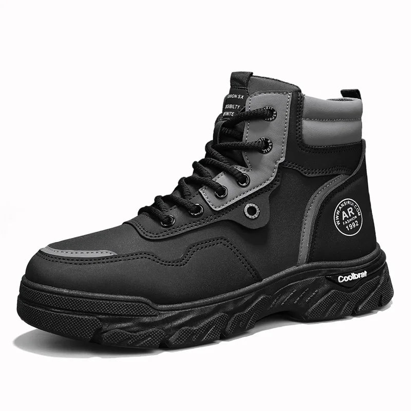 Men's boots spring and autumn new Joker British casual boots fashion youth soft-sole non-slip outdoor shoes high-top work boots