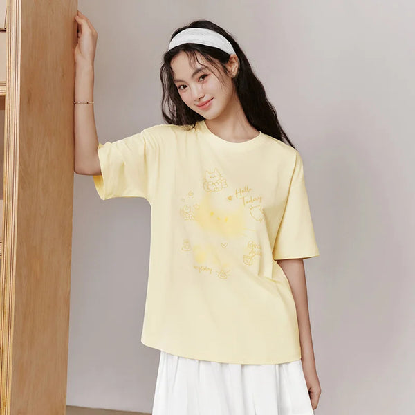 អាវយឺត Semir សម្រាប់នារី ប្រវែងមធ្យម រលុង បោះពុម្ពរូបតុក្កតា ដៃខ្លី រដូវក្តៅ ឆ្នាំ២០២៦ អាវយឺតទាន់សម័យ គួរឲ្យស្រលាញ់