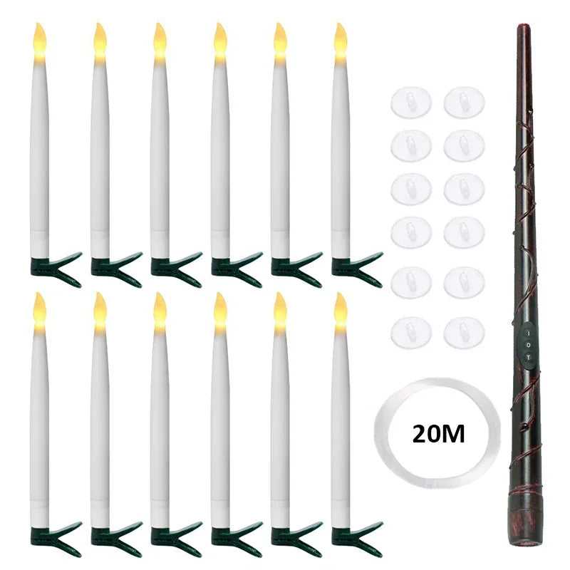 ទៀនអណ្តែតជាមួយដំបង ទៀន LED អណ្តែតទឹកគ្មានអណ្តាតភ្លើង ភ្លើងក្តៅភ្លឹបភ្លែតៗ ទៀនបញ្ជាពីចម្ងាយសម្រាប់បុណ្យហាឡូវីន បុណ្យណូអែល