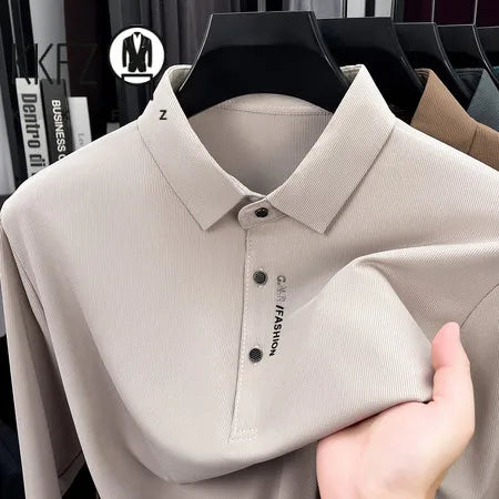 Men Long Sleeve Polo Shirt Turn Down Collar Button Placket Soft Textured Fabric Business Office Daily Wear Male Casual Tops