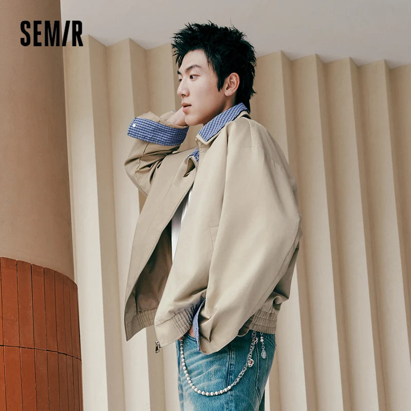 Semir Unisex Jacket Retro Faux Two Piece Plaid Lapel Workwear Loose Street Casual Autumn Outerwear Daily Wear 2026