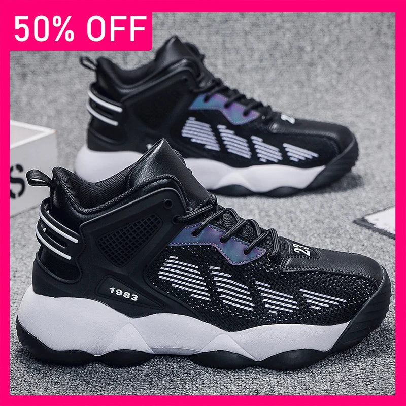 Men Basketball Shoes Autumn New High Top Mesh Breathable Anti Slip Rebound Flat Bottom Practical Basketball Boots for Men