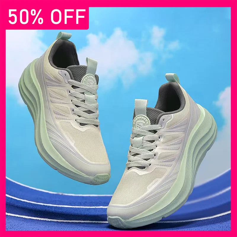 Unisex Sports Shoes Thick Soled Anti Slip Fashionable Lace Up Fitness Shoes Spring New Mesh Breathable Lightweight Running Shoes