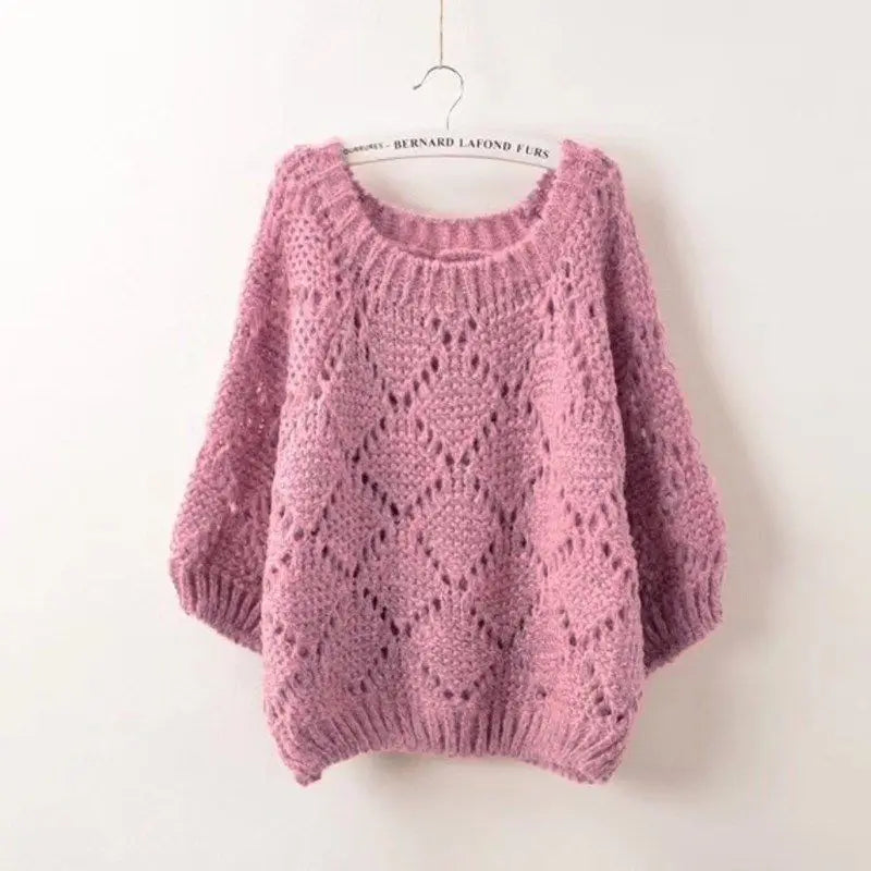 Spring Fall New Korean Ladies Sweaters Loose Casual Solid Color Sweater Half Sleeve Women's Top Pullover Femme Bottoming Shirt