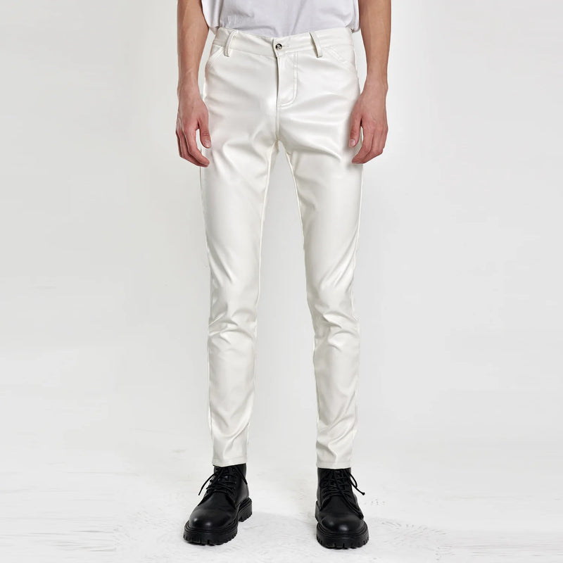 New Fall Collection: Men's Purple PU Pants—Fitted Faux Leather Motorcycle Trousers Available in Black,Blue,Green,Red,Gray,Khaki.