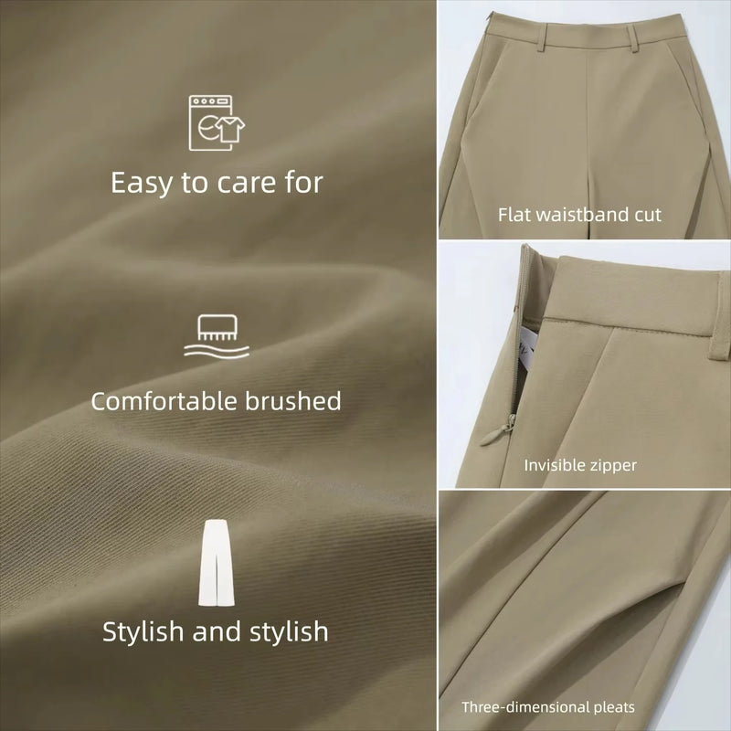 Amii Women Pants 2026 Autumn New Modern Pleated Basic Loose Wide Leg Pants Casual Solid Color Versatile Women Trousers 12643007