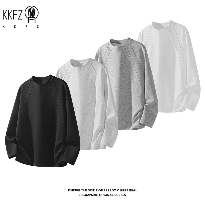 Male Basic Long Sleeve Crew Neck Tee Raglan Stitching Detail Soft Skin Friendly Material For Everyday Activities