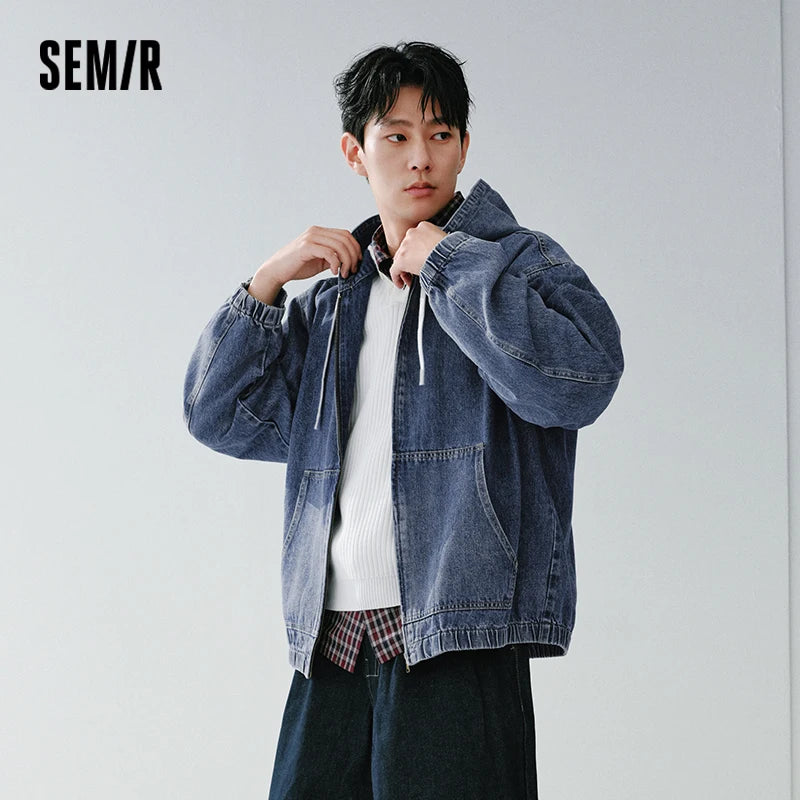 Semir American Jacket Men 2026 Spring Hooded Denim Street Style Vintage Loose Casual Fashion Stylish Outerwear Top