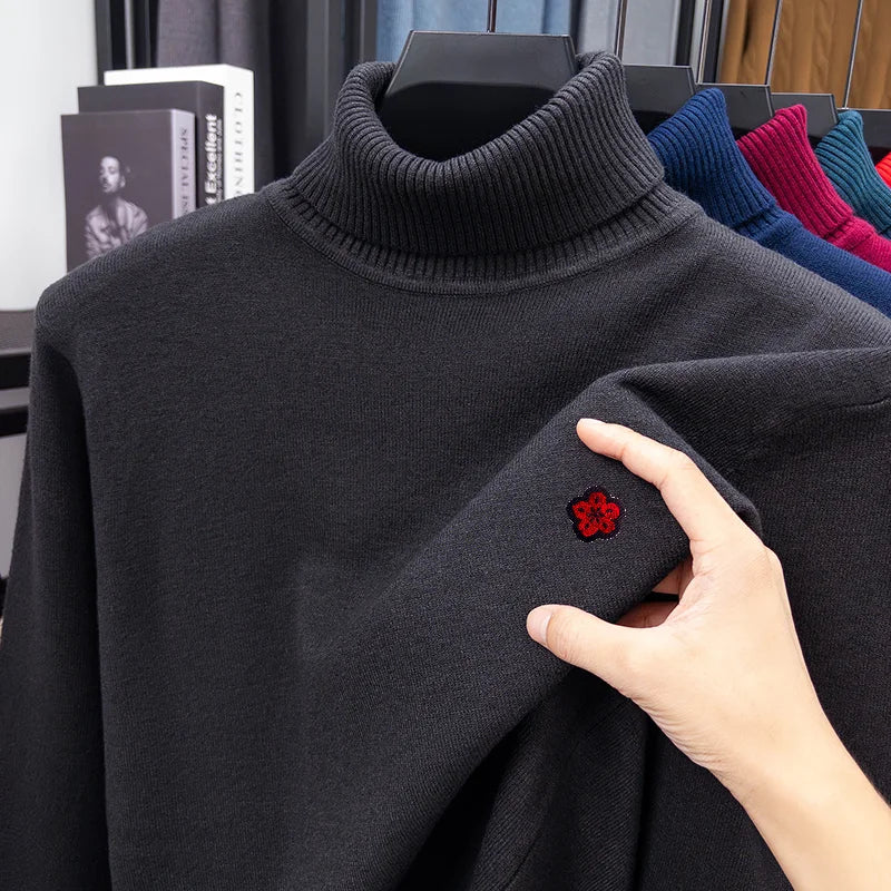 Men's Long-Sleeved Knitwear High Neck Flower Embroidery Pullover Autumn Winter Leisure Daily Commute Best Seller