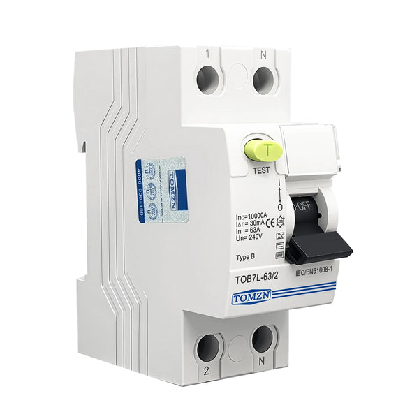 TOMZN TOB7L Type B RCCB 2P 63A 30/100/300mA Single Phase | Electromagnetic Leakage Breaker | DIN Rail