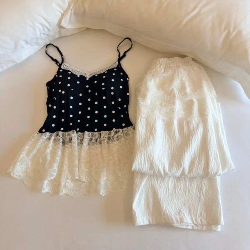Thin Women's Pajamas Chest Pad Sleeveless Tops and Long Pants Sleepwear 2 Piece Home Clothes Comfortable Loungewear Pijama Suit