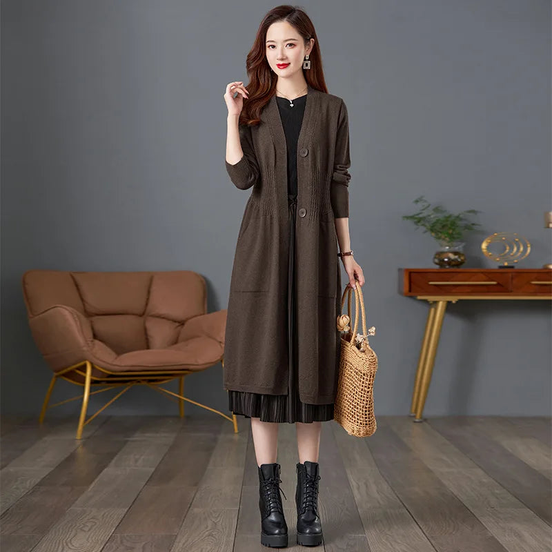 Jersey For Women New Vintage Middle Aged Mother Long Sweater Spring Autumn Knitwear Jacket Cardigan Coat Fall Woman Clothes