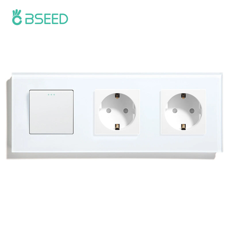 BSEED EU Standard Wall Button Switch 1/2/3Gang 1Way Wall Power Socket Glass Frame Mechanical Switches Home Improvement