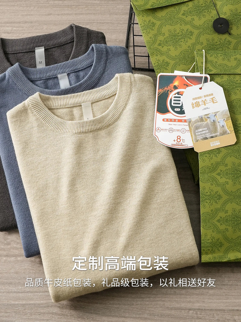 DUKEEN Dralon/sheep Wool Blend Men's Sweater 2025 Autumn and Winter Thick Warm Crew-Neck Knitwear Man Undershirt