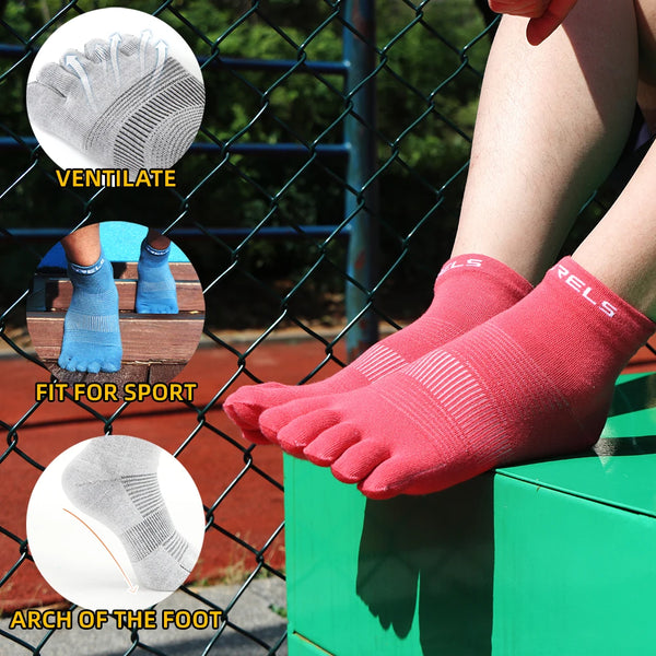 WRELS 1/2/3 Pairs Coolmax Toe Socks Quick Dry Moisture Wicking 5Finger Socks Anti‑Blister Anti‑Odor Breathable Sports Ankle Sock