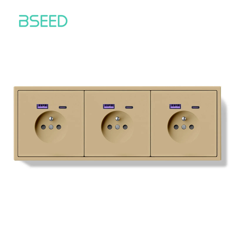 BSEED French Standard Wall Power Socket Electrical Outlets 20W USB Type-C Fast Charge Port Socket White Black Plastic Frame 16A