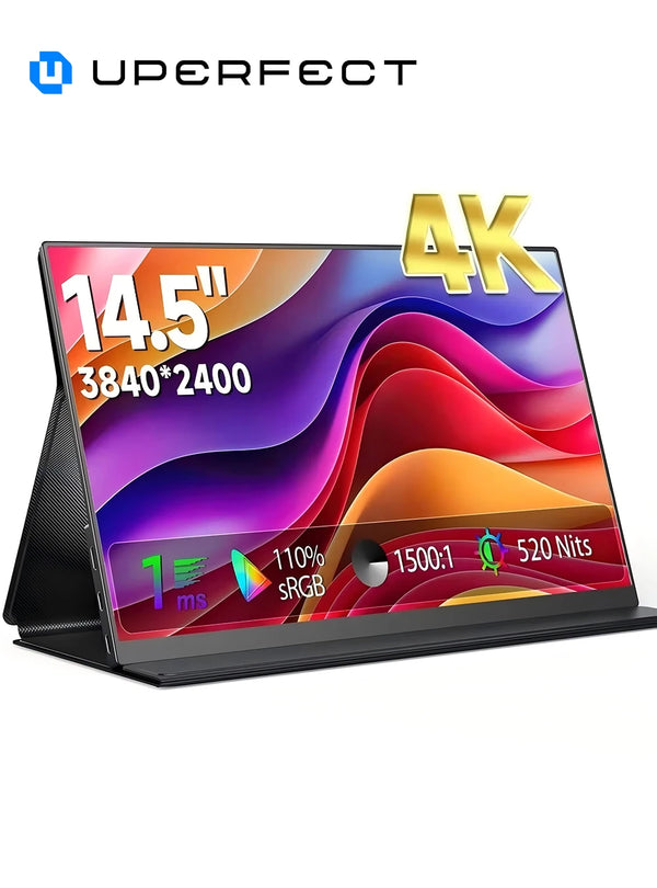 ម៉ូនីទ័រចល័ត PERFECT ទំហំ 14.5 អ៊ីញ 4K 60Hz អេក្រង់ IPS 16:10 ជាមួយជើងទម្របង្ហាញទីពីរប្រភេទ C Mini HDMI សម្រាប់ MAC/កុំព្យូទ័រយួរដៃ/កុំព្យូទ័រ/Xbox/PS5