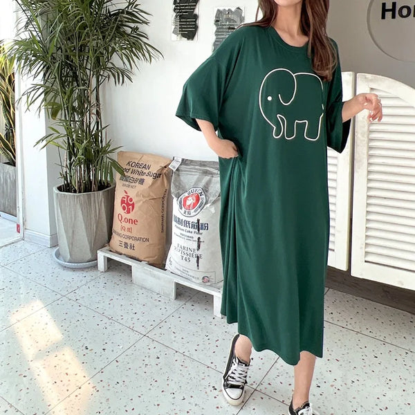 រ៉ូបរាត្រីរូបតុក្កតាគួរឱ្យស្រលាញ់ Fdfklak អាវរាត្រីសម្រាប់ស្ត្រីថ្មីរលុងបូកនឹងធាត់ម៉ូដរ៉ូបរាត្រីរដូវក្តៅសម្រាប់ស្ត្រី 110 គីឡូក្រាមពាក់