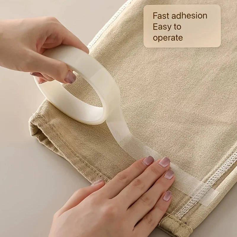 1 Roll of Convenient Seamless Hem Tape, 10 meter, Double-Sided Adhesive Fabric Hem Tape - White, No-Iron for Pants and Clothes