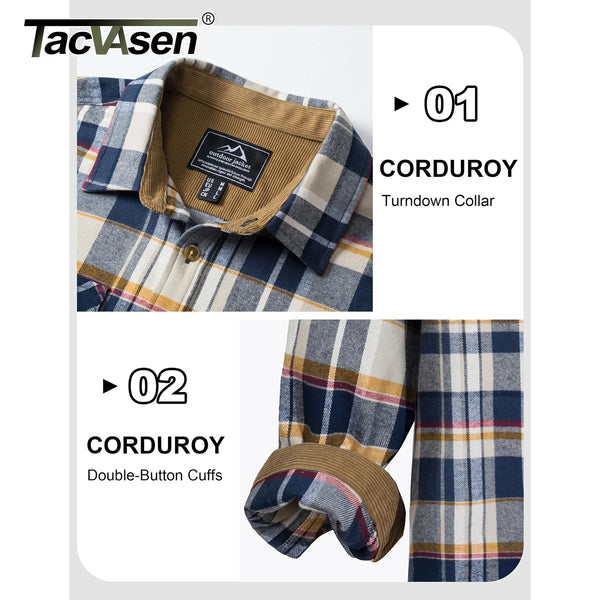 TACVASEN Casual Plaid Shirts Mens Button Up Long Sleeve Flannel Shirts Chest Pocket Shirt Jacket Lightweight Coat Male Outwear