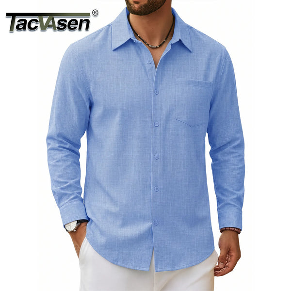 TACVASEN Men's Button Down Shirts High Quality Long Sleeve Casual Lightweight Beach Dress Shirts for Man Work Tee Chest Pockets