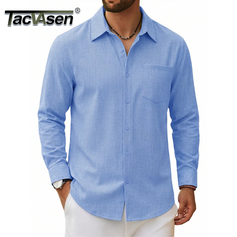 TACVASEN Men's Button Down Shirts High Quality Long Sleeve Casual Lightweight Beach Dress Shirts for Man Work Tee Chest Pockets