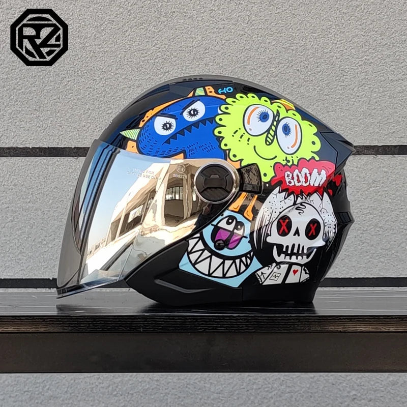 ORZ Latest High Quality Motorcycle Helmet Half Covering Dual Lens Cascos para Motos Male Female Couple Capacetes de Moto