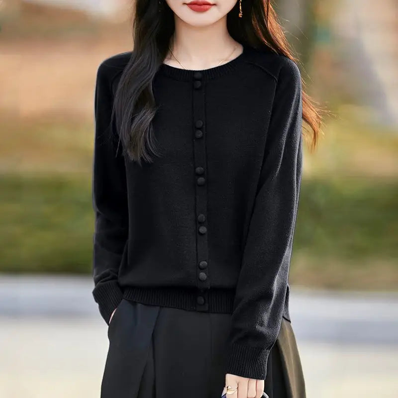 New Fashion Jersey For Women Jumper Spring Autumn Woolen Blouse Round Neck Knitwear Tops Female Pullovers Sweater With Buttons