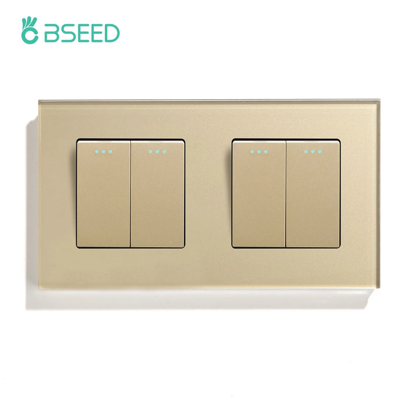 BSEED Mechanical Wall Light Push Switch 1/2Gang 1Way Automatic Rebound Switches Button With Glass Frame 250V