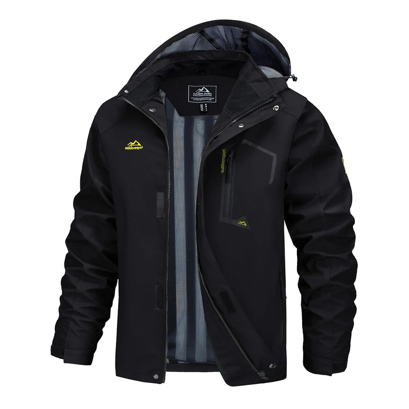 TACVASEN 2025 Lightweight Waterproof Rain Jacket Mens Mesh Lined Outdoor Windbreaker Fishing Hiking Jacket with Detachable Hood