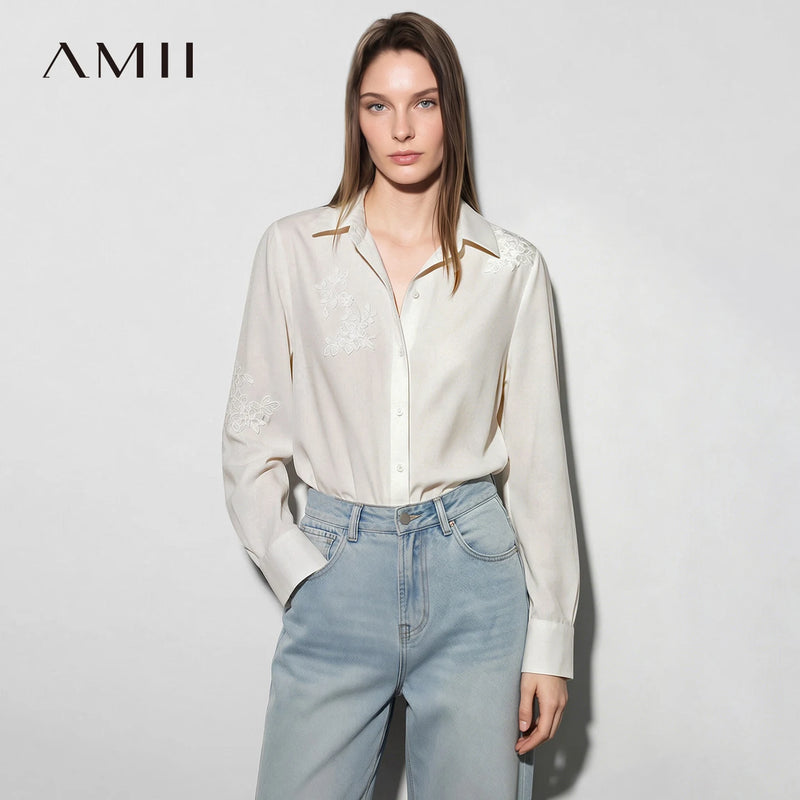 Amii 2026 Autumn Shirts Loose Fit Flip Collar Long Sleeve Office Elegant Blouse Casual Chic Tops Modern Woman Clothing 12623014