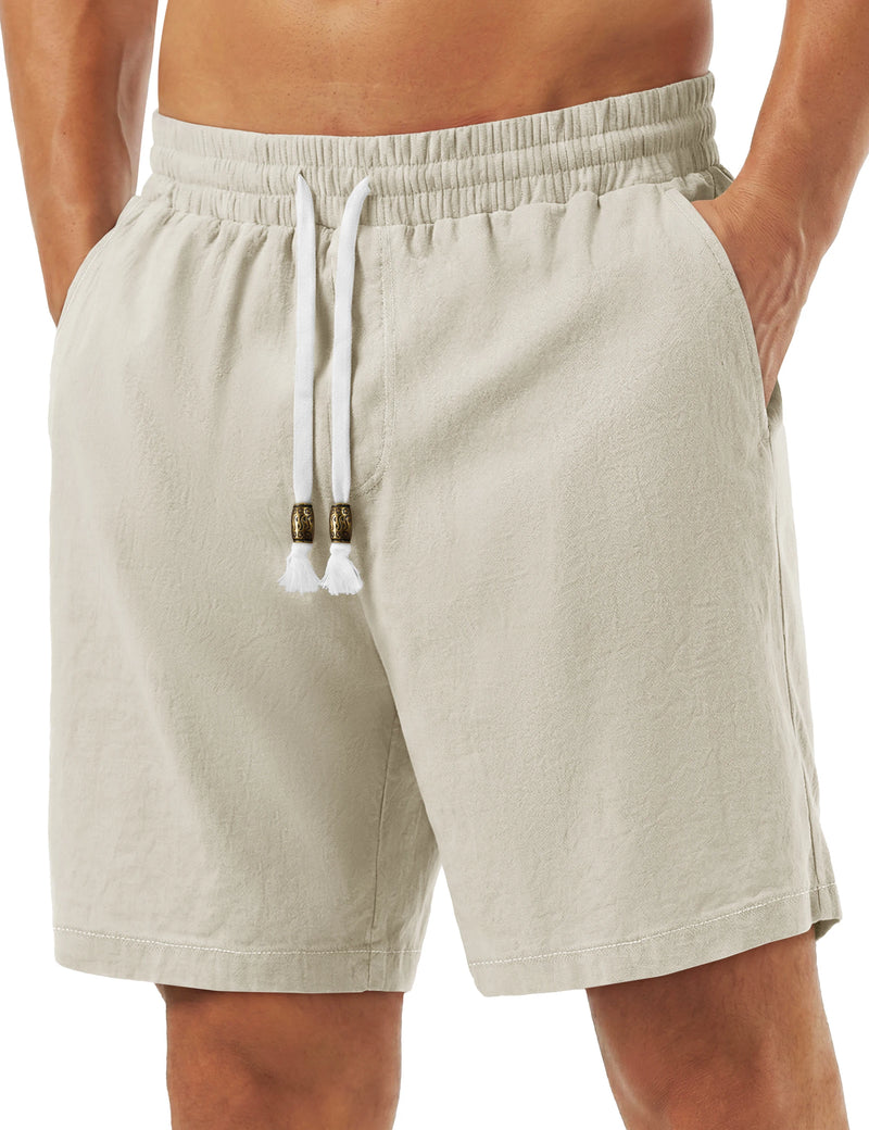 TACVASEN Men's Cotton Casual Shorts Loose Summer Beach Vacation Short Solid Pants with Deep Pockets Elastic Waist 7 Inch Inseam